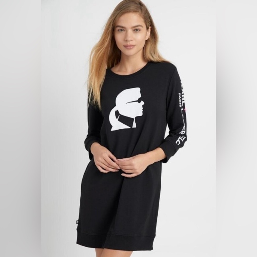 Karl Lagerfeld Paris Black Long Sleeve Logo Dress